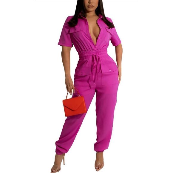 NEW Pink Long Sleeve Jumpsuit  L - Picture 1 of 5